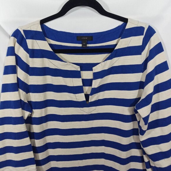 J Crew Womens Tunic Dress Size XL 100% Cotton Blue White Striped 3/4 Sleeve - Picture 4 of 8